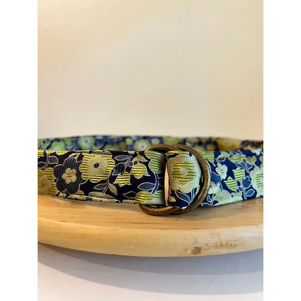 J.Crew 100% Silk Blue Green Floral Wrap Belt Size Small Medium